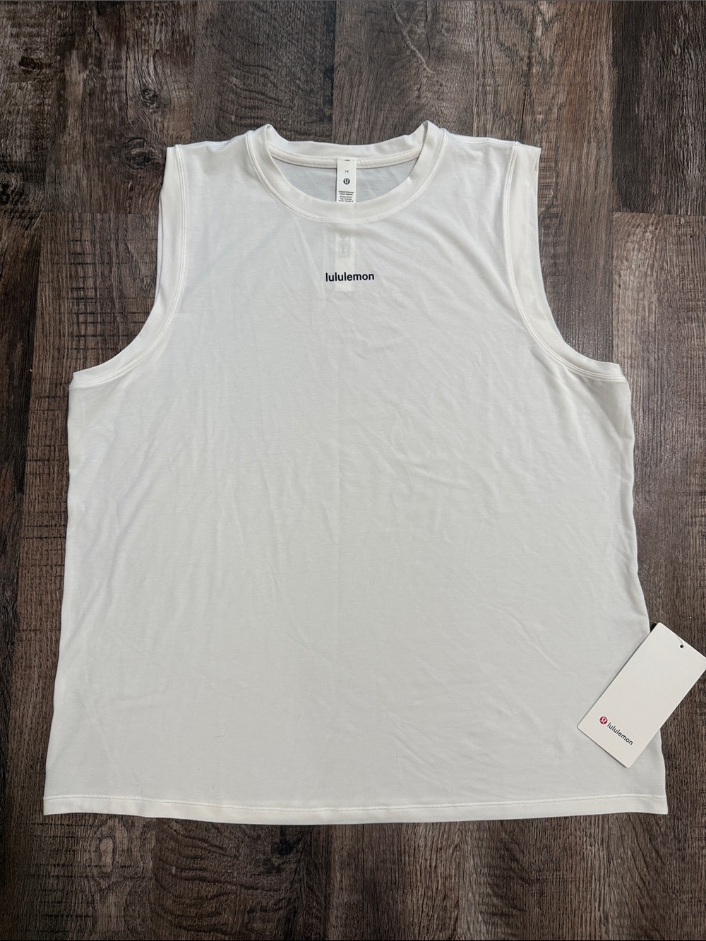 NWT Lululemon Jersey Training Muscle Tank Top White Wordmark Logo (W 14)